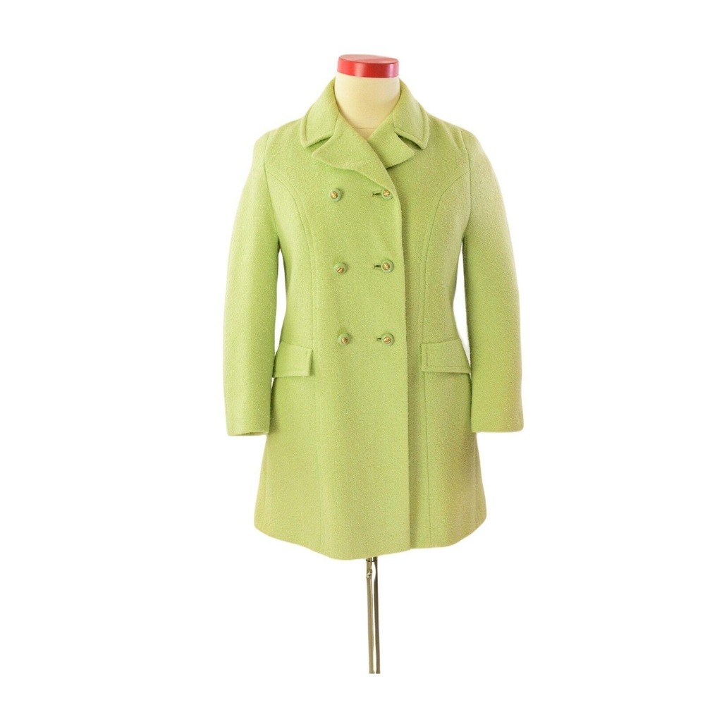 Bromleigh 100% Wool Lime Green Peacoat 50s Vintage Womens Coat M/L